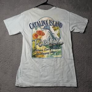 Vintage Catalina Island Shirt Men's Small Blue Graphic Short Sleeve